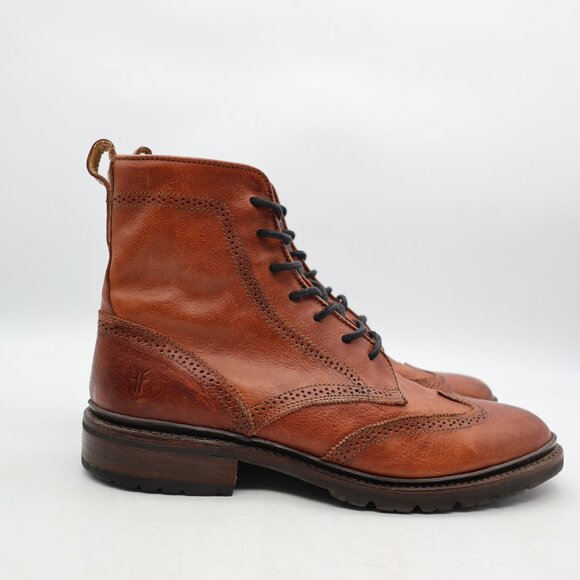 Frye James Lug Wingtip Leather Lace up Chukka Boots Men's Size 10 D Brown Ankle - Picture 1 of 12